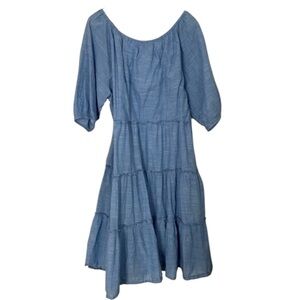 Reba Dress Light Blue Ruffles Pockets Western  L